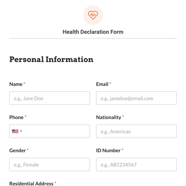 Health Declaration Form Template