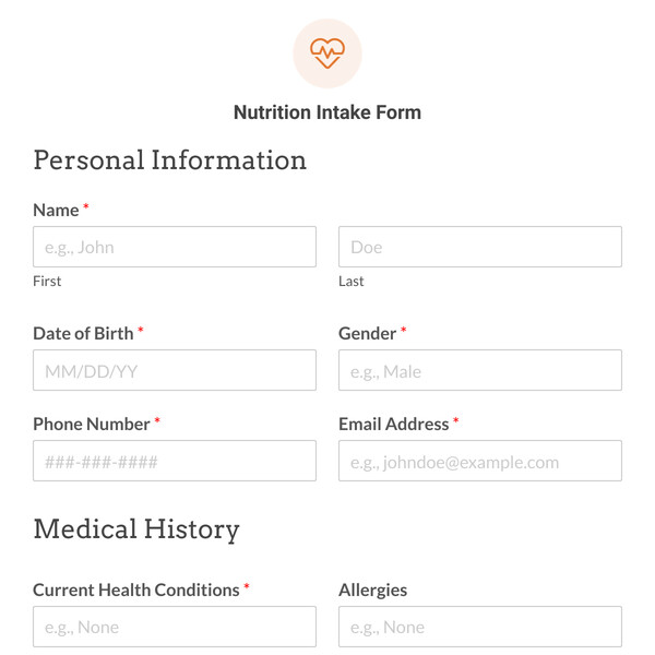 Nutrition Intake Form Template