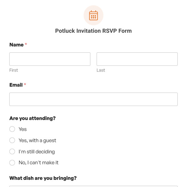 Potluck Invitation RSVP Form Template