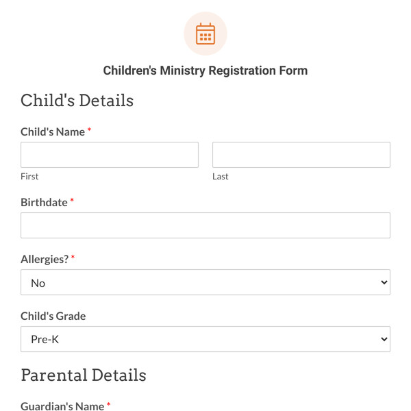 Children’s Ministry Registration Form Template