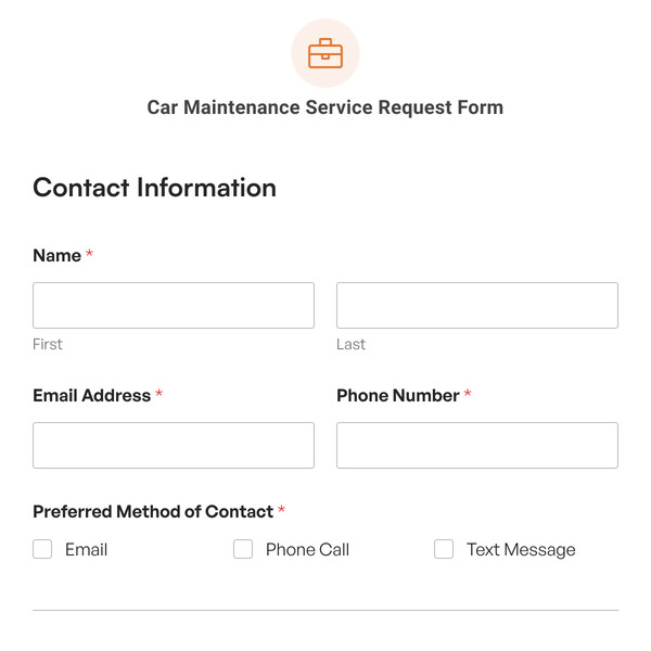 Car Maintenance Service Request Form Template