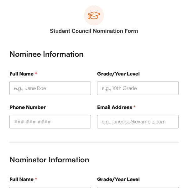 Student Council Nomination Form Template
