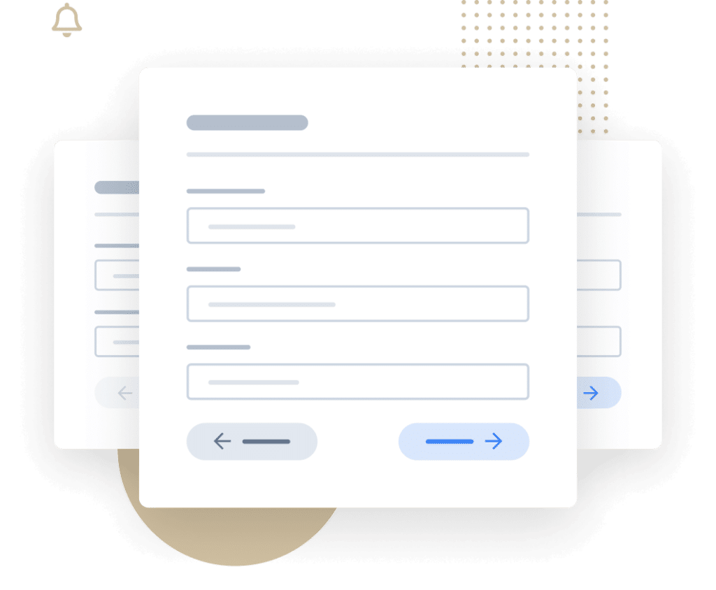 Illustration de formulaires multi-pages avec boutons de navigation