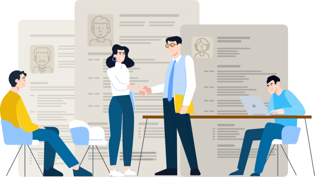 Job interview and recruitment process with candidates and hiring team